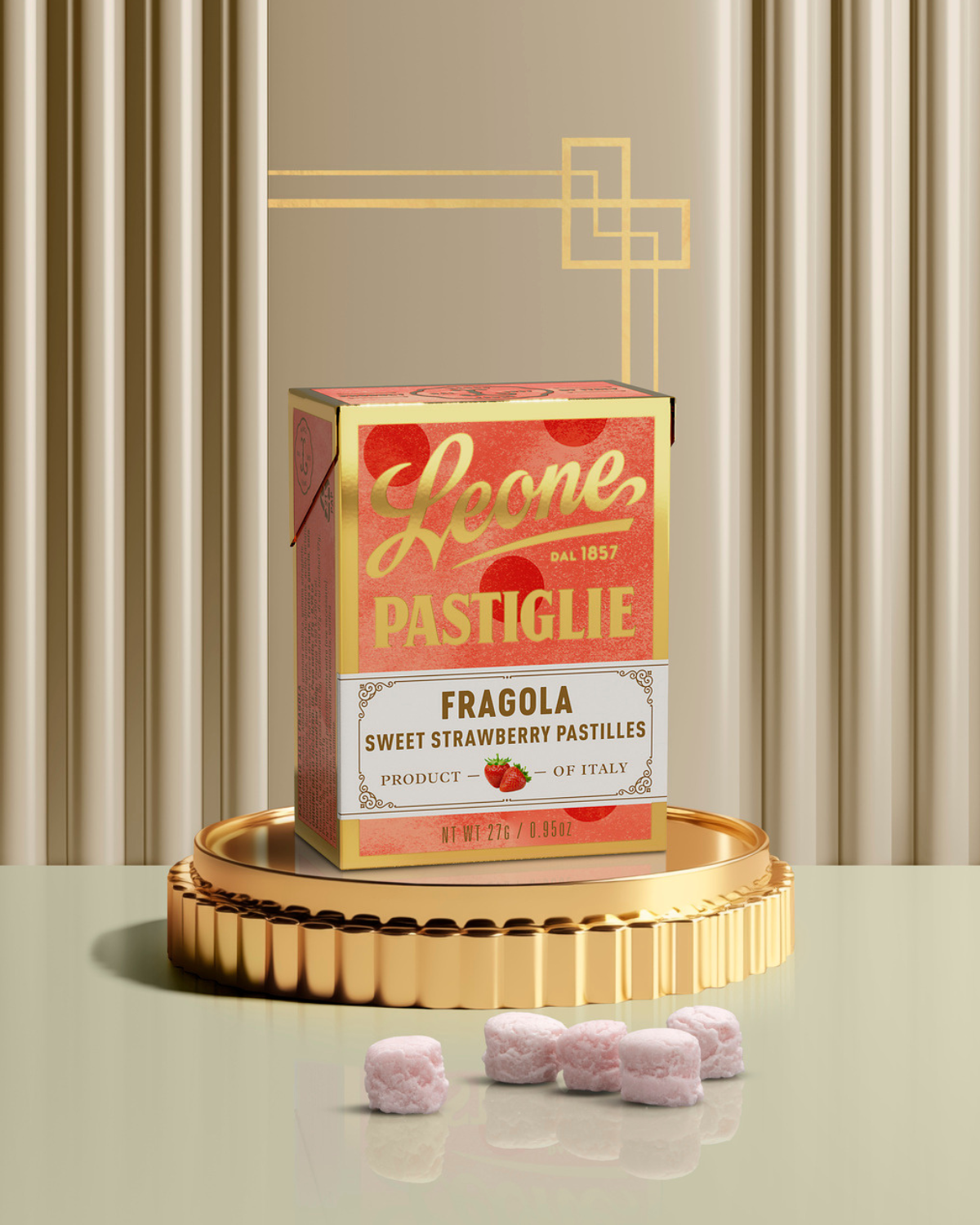 Mini espositore 18 scatolette Pastiglie Fragola 27g