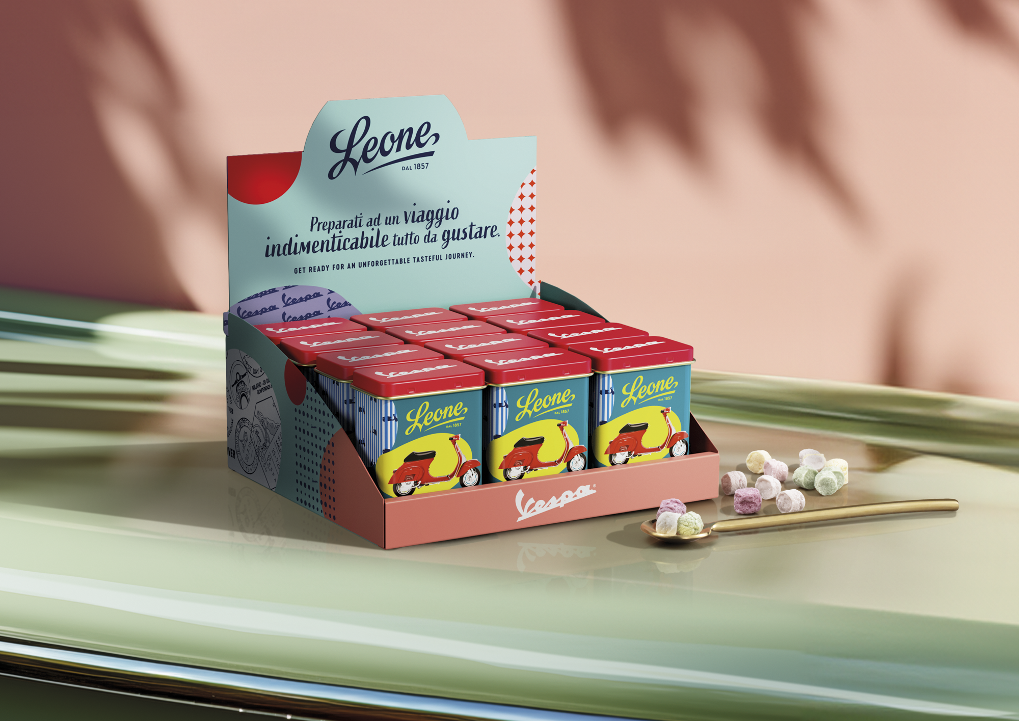 Espositore 24 lattine Pastiglie "Vespa" 30g