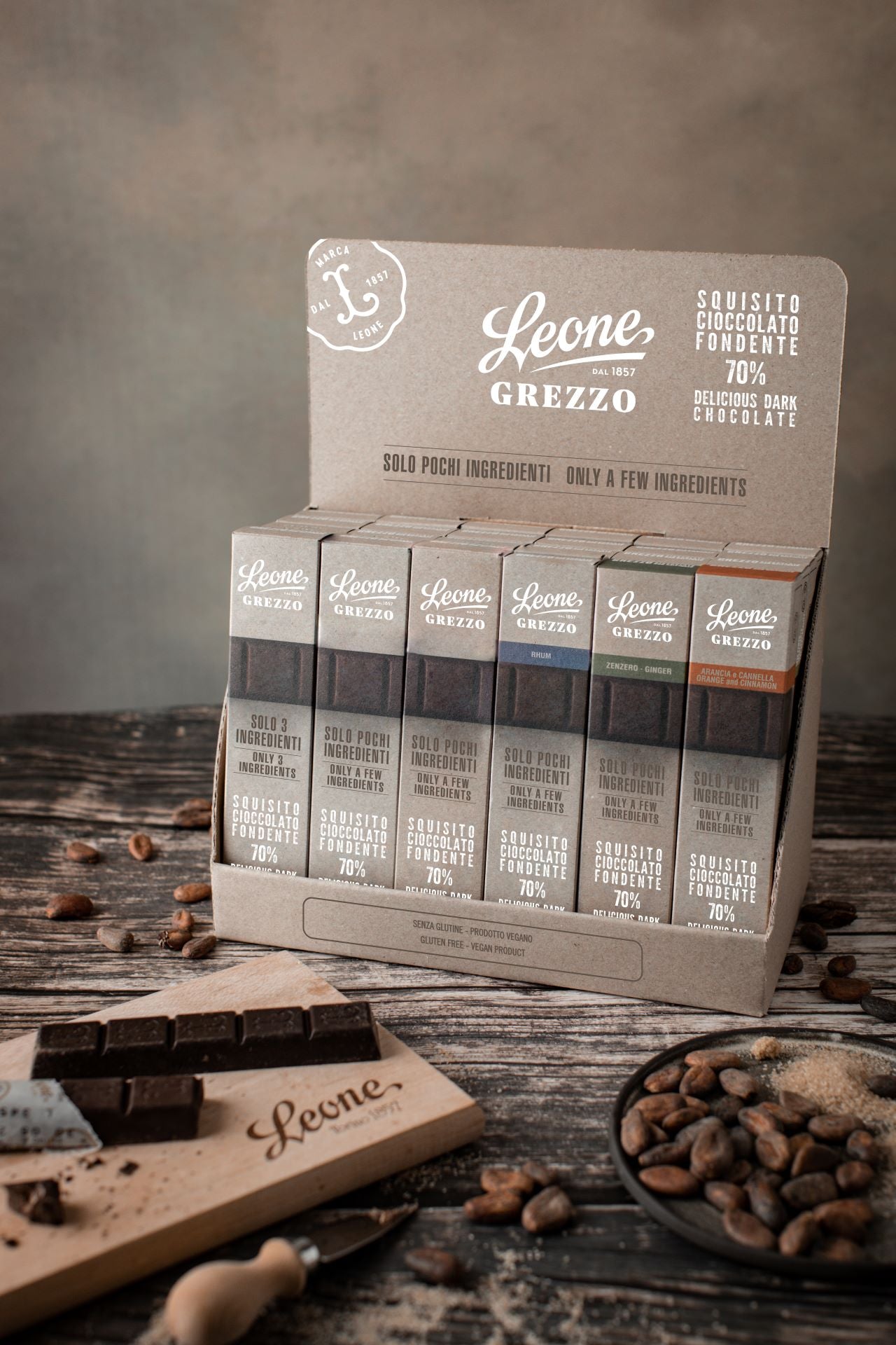 Espositore 24 Barrette Cioccolato Grezzo assortite