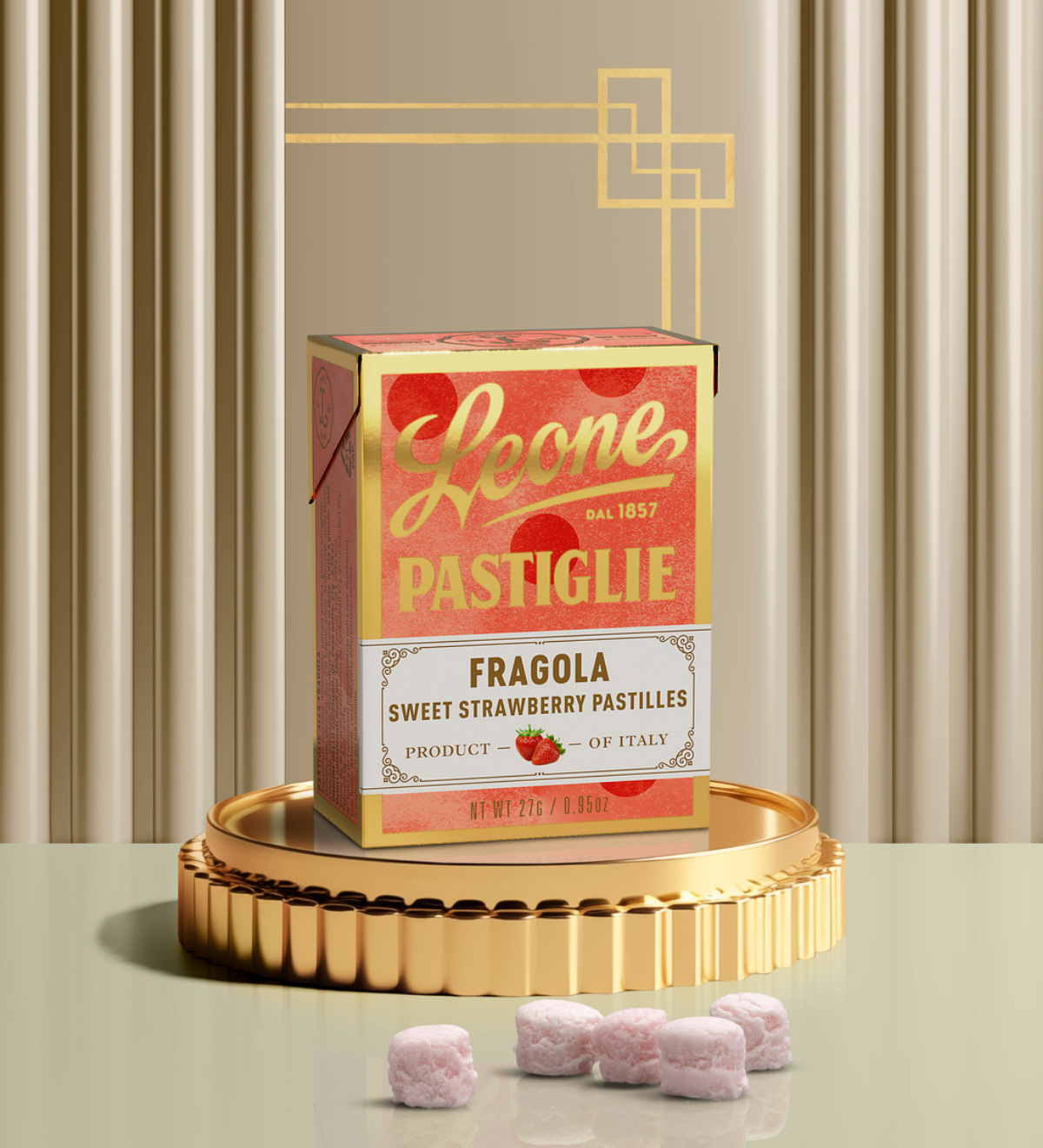 Mini espositore 18 scatolette Pastiglie Fragola 27g