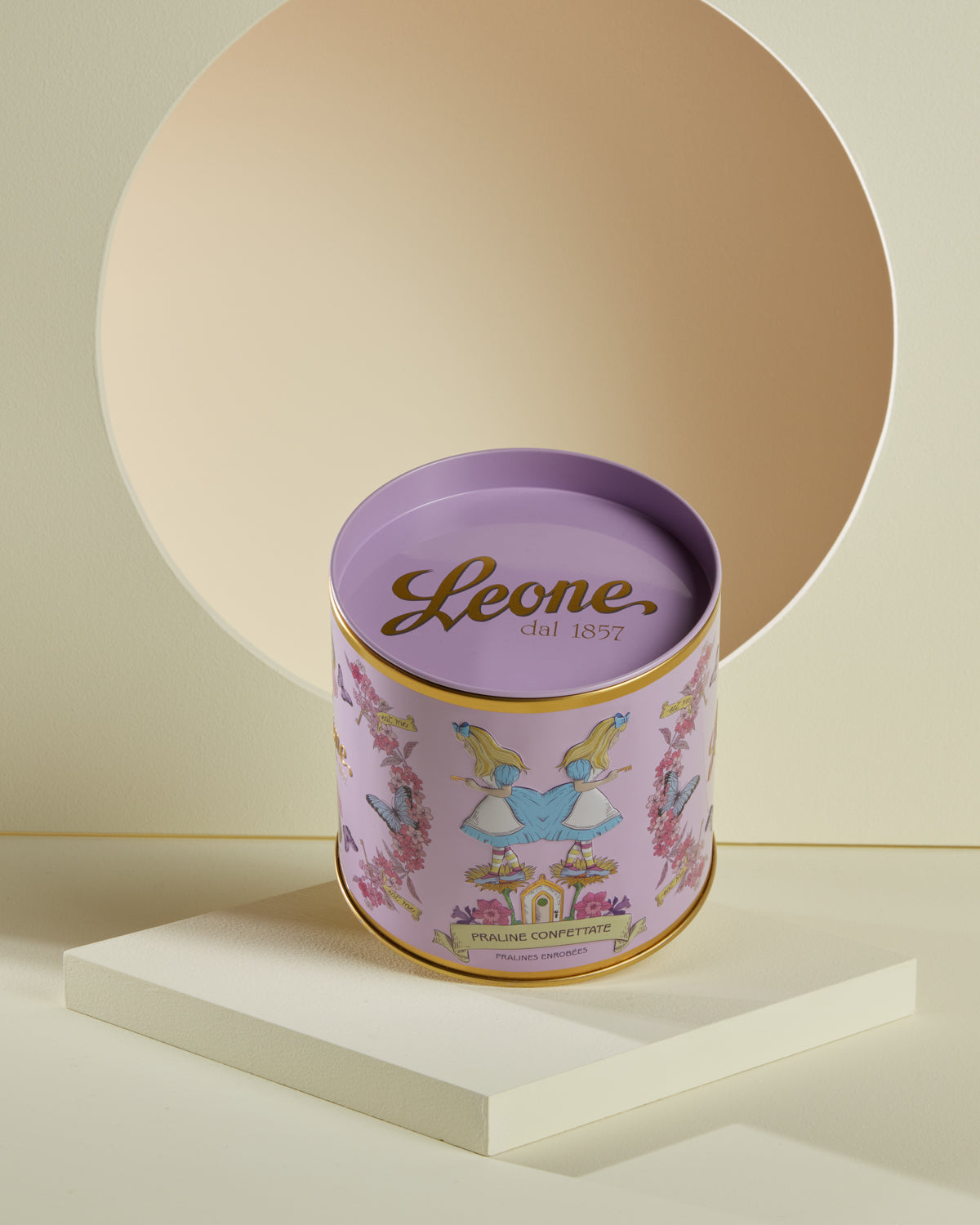 Latta Tamburello "Alice" con praline confettate